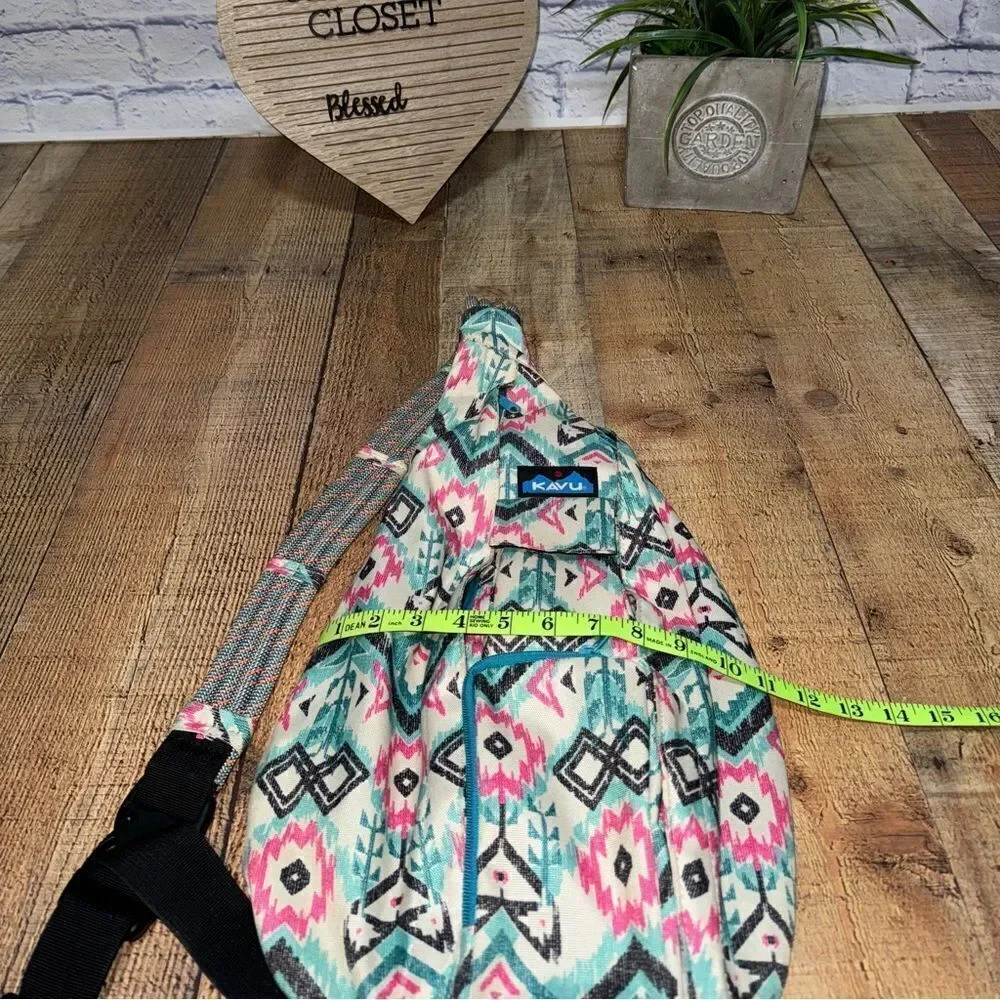 Kavu Rope Crossbody Sling Bag Aztec Southwestern Geometric Teal/Pink/Black